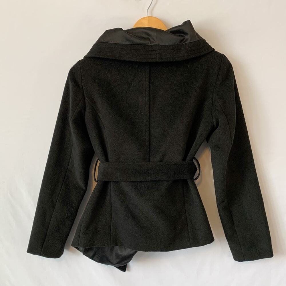 Ciao Milano Black Shawl Neck Wrap Style Pea Asymmetrical Coat Size Extra Small - Picture 10 of 12